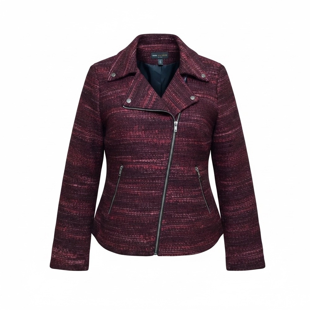 Dana Buchman Woman Burgundy Boucle Tweed Moto Jacket Plus Size 16W Zip Front